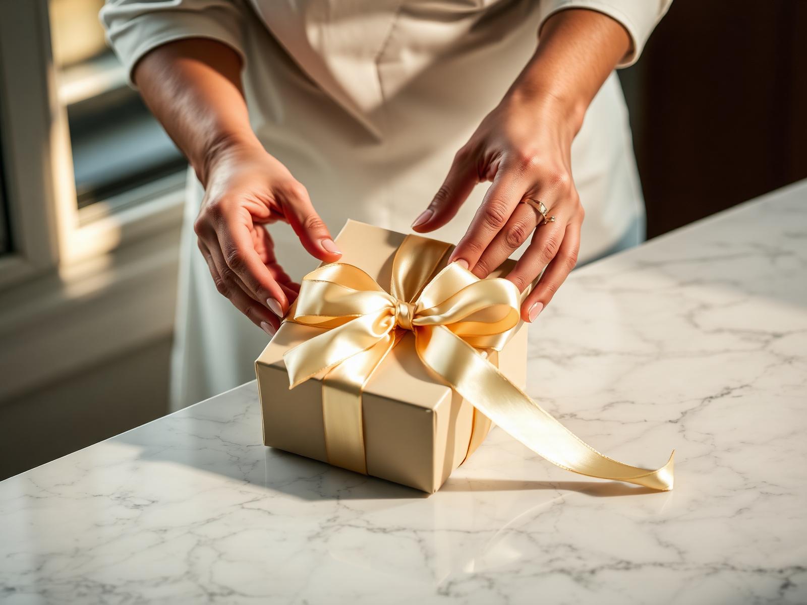 Hands wrapping a luxury gift in the OliviaRose atelier